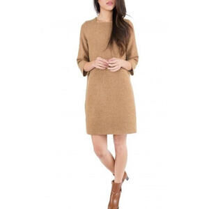 Anne Mashburn 100% wool minimalist square neck shift dress